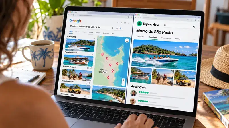 Pesquisa por passeios em Morro de São Paulo no Google e no Tripadvisor